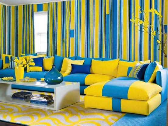 Living room blue yellow couch