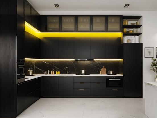 Black yellow kitchen design