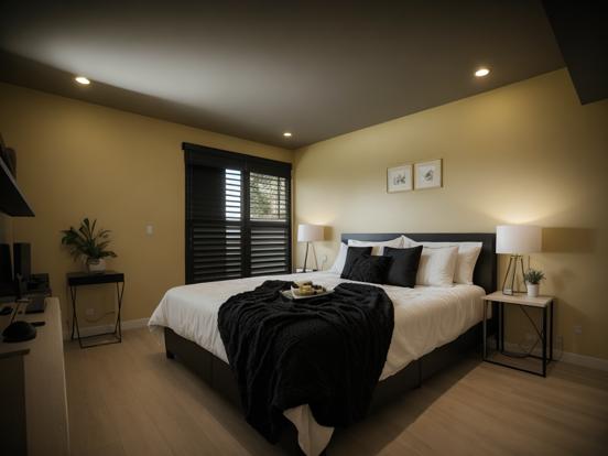 black and yellow guest room