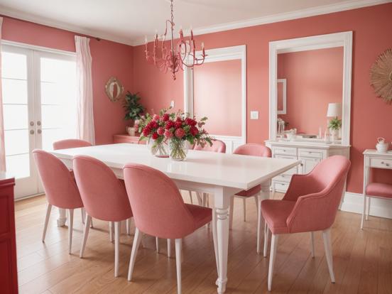 Pink dining room with decor