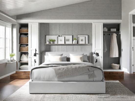 Serene white bedroom closeup