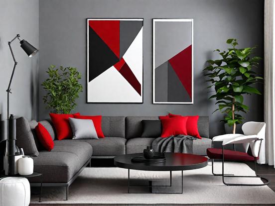 Living room with red black couch