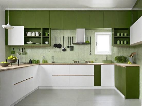 Green white kitchen closeup