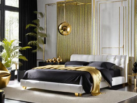 Gold black luxury bedroom closeup