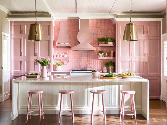 Bright pink kitchen closeup