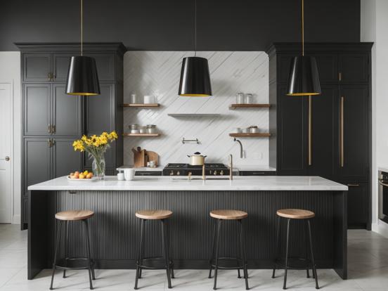 Black kitchen marble island