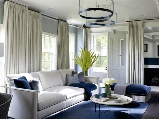 Blue white living room decor