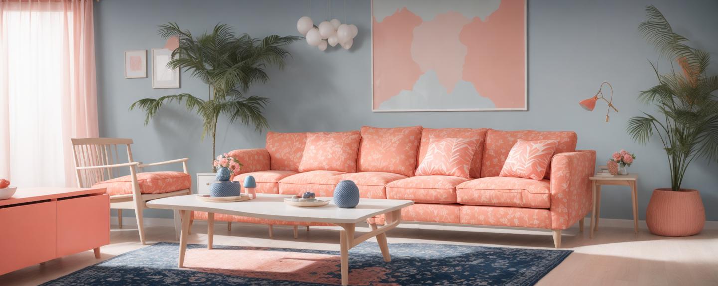 navy blue and coral living room