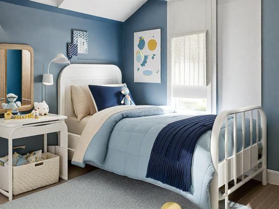 Blue white child's bedroom decor