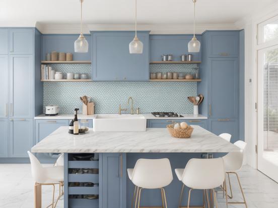 3 chairs kitchen marble blue