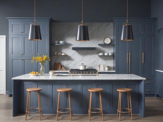 Dark blue kitchen closeup