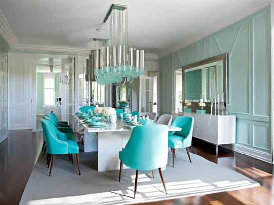 Teal dining room with decor