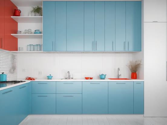 Blue kitchen cabinets white tops