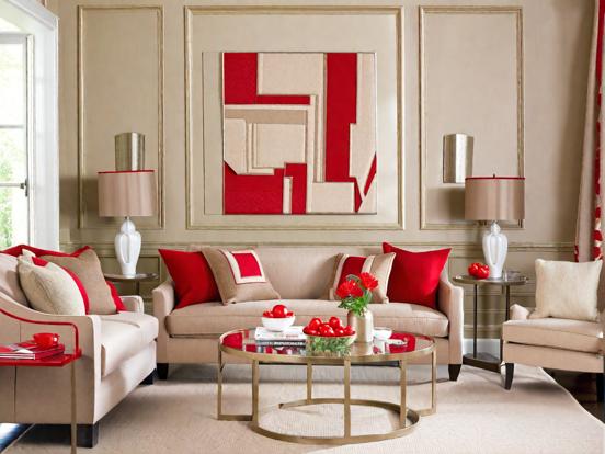 beige and red living room