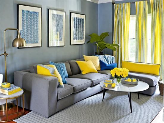 Bright blue yellow living room