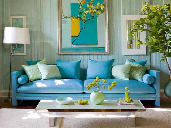 Blue couch living room decor