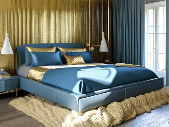 Blue gold bedroom decor