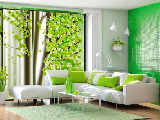 Green themed living room view