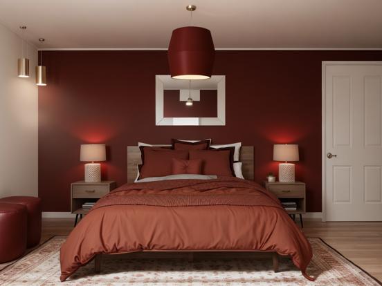 Red brown grey bedroom decor