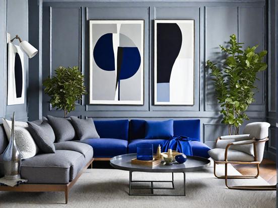 Modern blue living room closeup