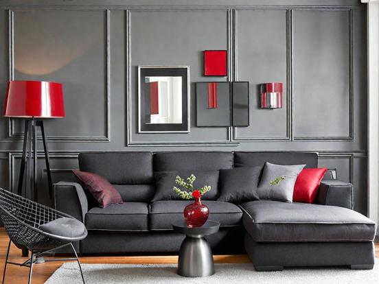 Dark red black living room