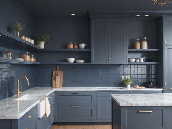 Blue kitchen marble top dark tones