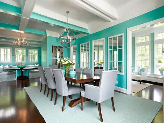 Teal dining room closeup