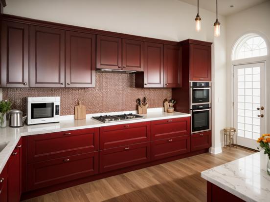 Kitchen with red grey theme