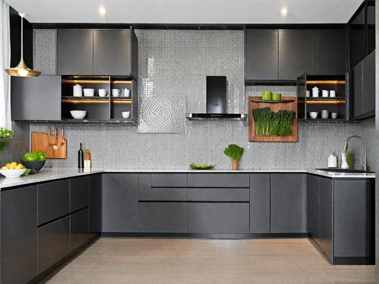 Luxury black kitchen closeup