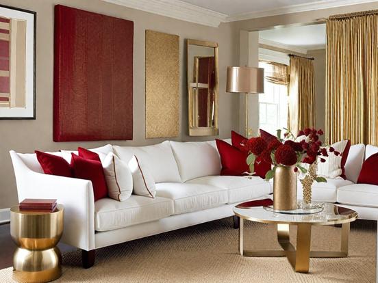 Red gold white living room