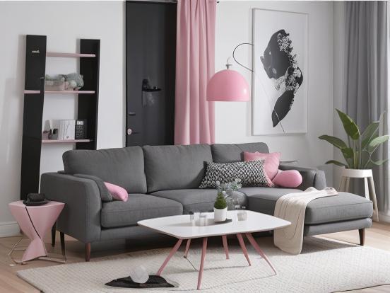 Bright pink grey living room