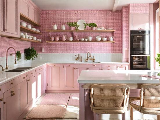 Pink kitchen white counter