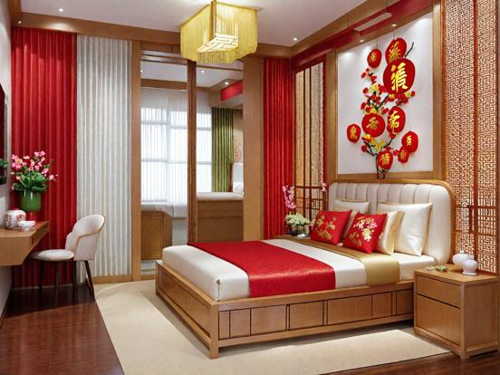 Asian style bright luxury bedroom