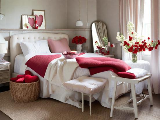 Girly red white bedroom decor