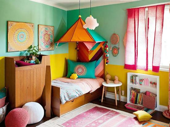 Bright child's room with tent