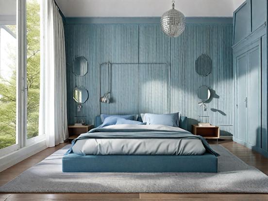 blue and silver bedroom