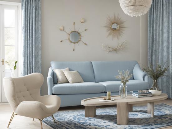 Bright blue living room decor