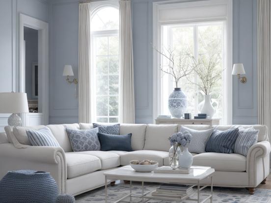 Cozy blue white living room