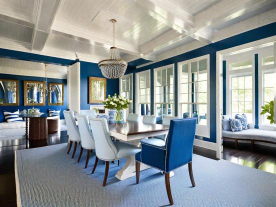 Blue dining room with decor