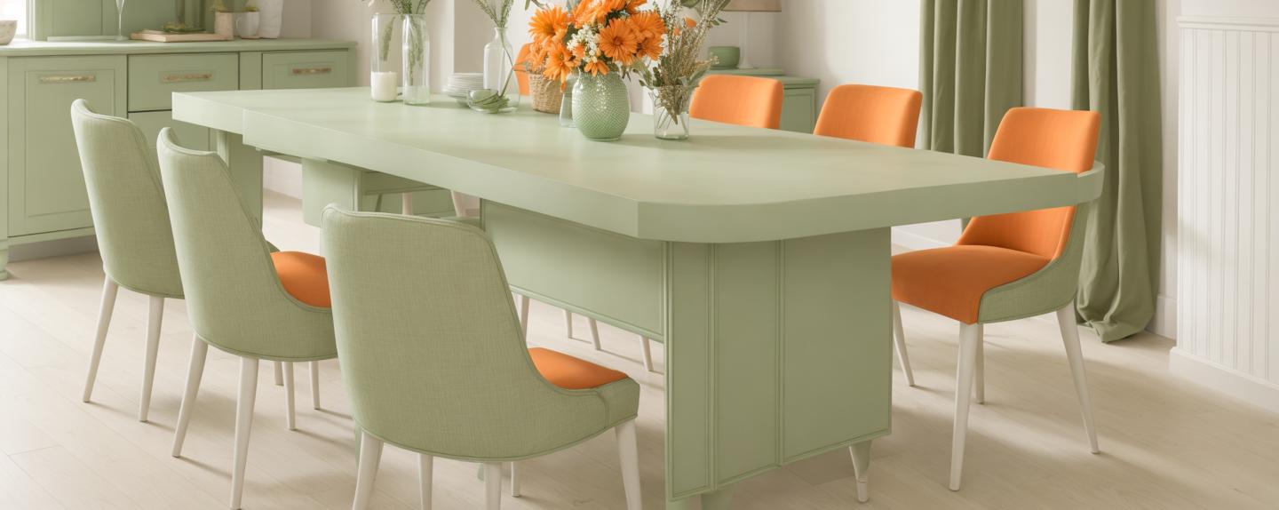 green and orange dining room