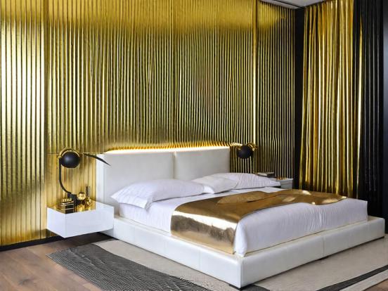 Gold black luxe bedroom decor