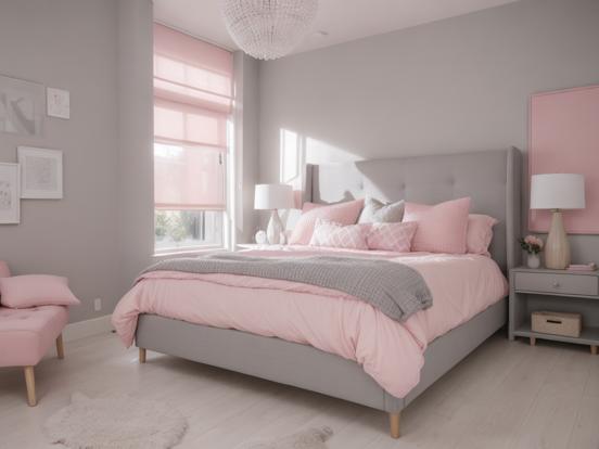 Pink gray girly bedroom decor