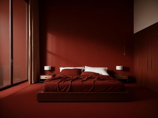 red and brown bedroom