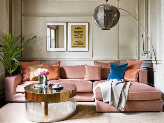 Pink gold living room decor