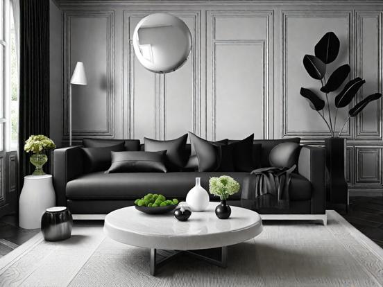 Dark monochrome living room