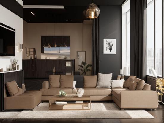 Modern dark beige living room