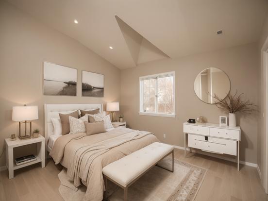 Serene beige bedroom interior