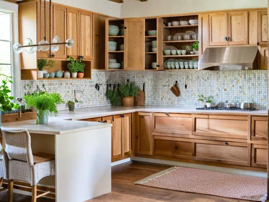 Kitchen with table chairs wood cabinets