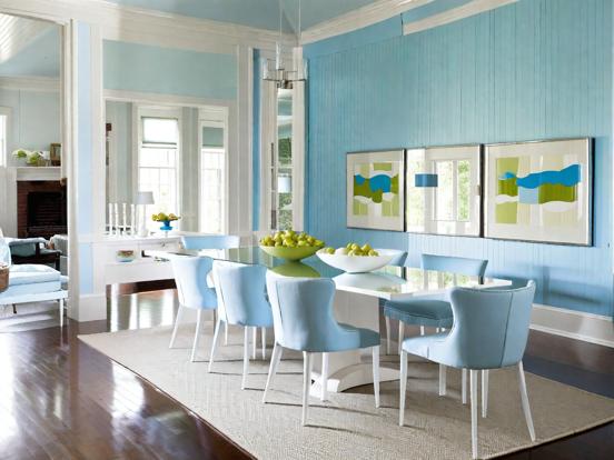 Blue dining room white decor