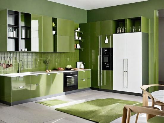 Green kitchen closeup modern